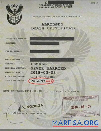 Printable South Africa Department of home affairs death certificate template